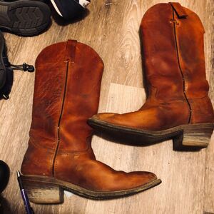 eather Western Boots Open Country 8.5Honey Brown 1970s stacked heel